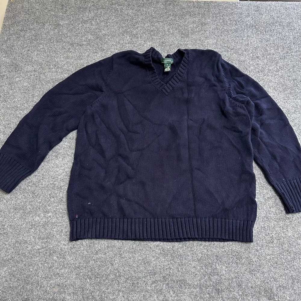 Lauren Ralph Lauren Sweater Womens Size 3X Navy Blue Cotton V-Neck Knit Pullover
